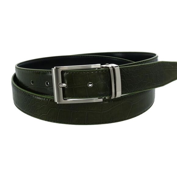 CTM Big & Tall Leather Croc Print Dress Belt with Clamp On Buckle - Picture 1 of 3